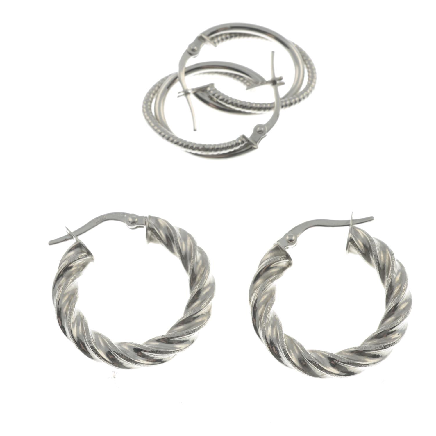 Two pairs of hoop earrings.Stamped 375. - Image 2 of 2