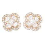 A pair of 18ct gold vari-cut diamond earrings.Estimated total diamond weight 1ct,