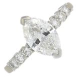 A marquise-shape diamond single-stone ring,