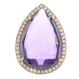 An 18ct gold amethyst and brilliant-cut diamond cluster pendant.Amethyst calculated weight 22,