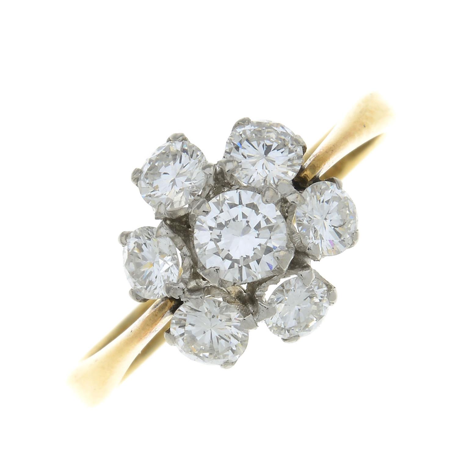 A brilliant-cut diamond floral cluster ring.Estimated total diamond weight 1.15cts,