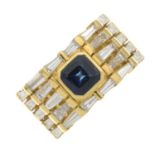 A sapphire and baguette-cut diamond dress ring.Sapphire calculated weight 1.06cts,