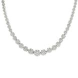 A brilliant-cut diamond cluster necklace,