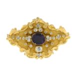 A mid/late 19th century gold amethyst and old-cut diamond brooch.