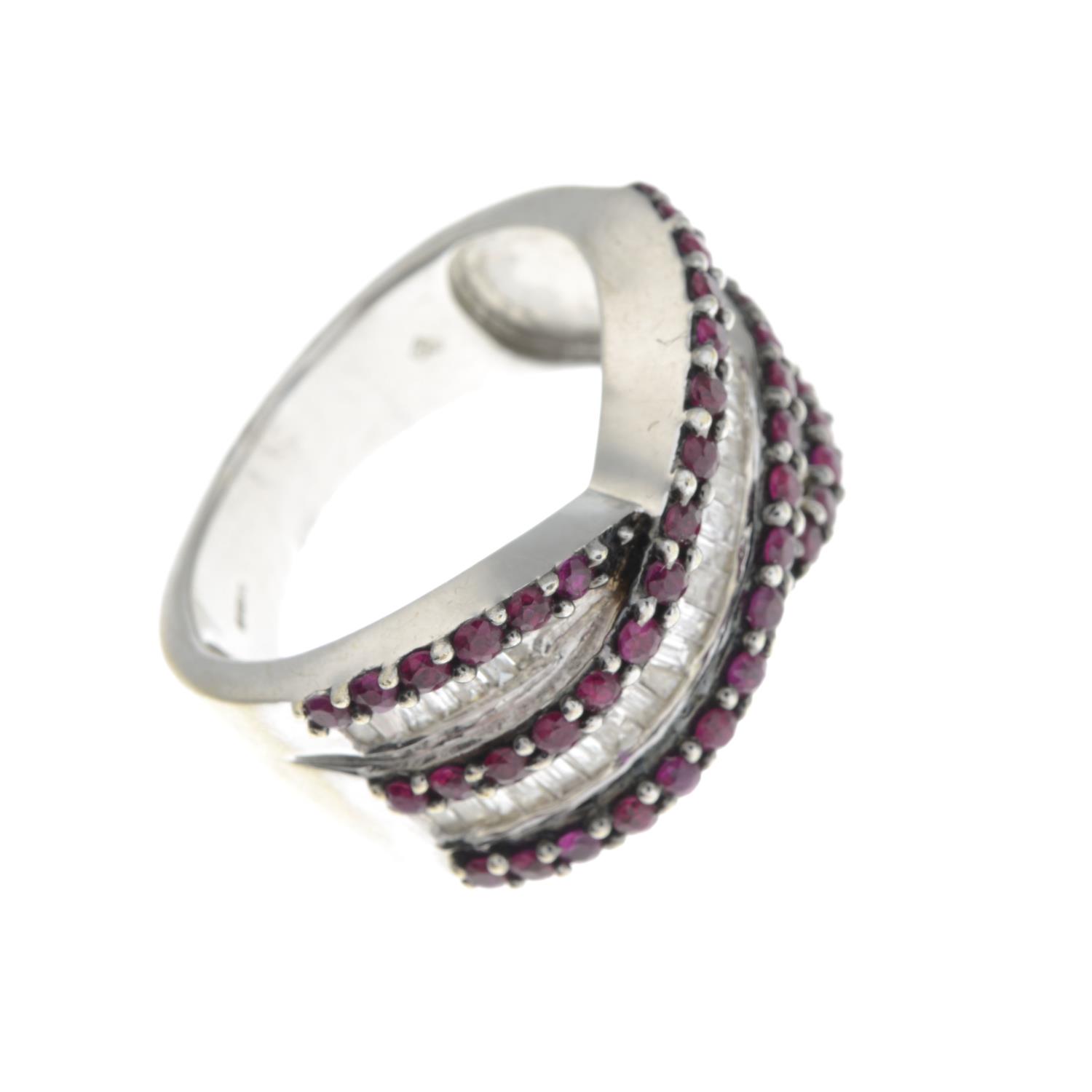 A 9ct gold ruby and baguette-cut diamond dress ring. - Image 3 of 3