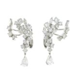 A pair of 18ct gold vari-cut diamond earrings.Total diamond weight 3.32cts,