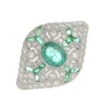An emerald and single-cut diamond dress ring.Total emerald weight 0.64ct,