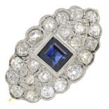 A sapphire and old-cut diamond dress ring.Sapphire calculated weight 0.38ct,
