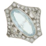 An aquamarine and brilliant-cut diamond dress ring.Aquamarine calculated weight 2.85cts,