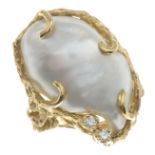 A baroque cultured pearl and brilliant-cut diamond dress ring,