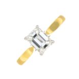 An 18ct gold rectangular-shape diamond single-stone ring.Estimated diamond weight 1ct,