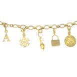 An 18ct gold bracelet, by Links of London.Suspending eight variously designed charms.