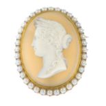 A late Victorian 18ct gold onyx cameo brooch,