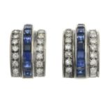 A pair of sapphire and single-cut diamond earrings.Estimated total diamond weight 0.60ct.Length