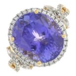 An 18ct gold tanzanite and vari-cut diamond cluster dress ring.