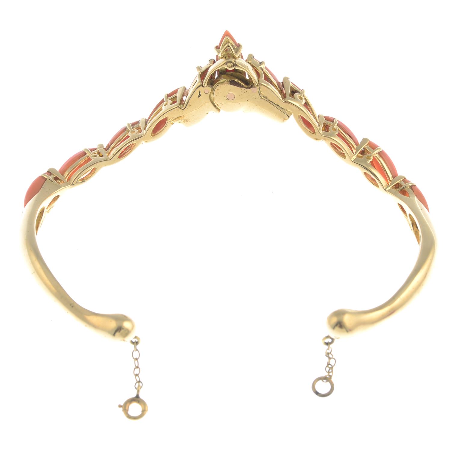 A 1970s 18ct gold coral and diamond chevron-motif cuff bangle, - Image 2 of 4