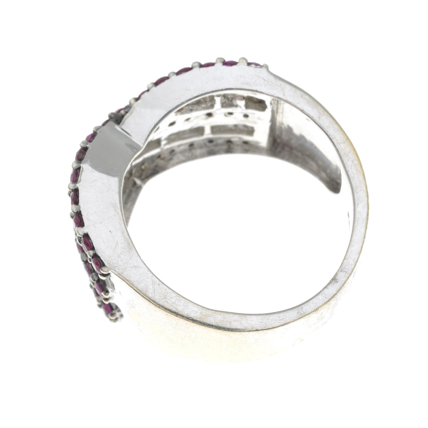 A 9ct gold ruby and baguette-cut diamond dress ring. - Image 2 of 3