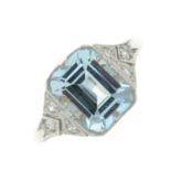An aquamarine and single-cut diamond dress ring.Aquamarine weight 2cts.Total diamond weight 0.15ct,