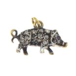 A rose-cut diamond pig pendant.Length 1.2cms.
