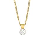 A brilliant-cut diamond single-stone pendant, suspended from an 18ct gold curb-link chain.