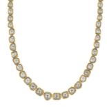 A foil-backed rose-cut diamond and enamel necklace, with woven cord and bead back-chain.