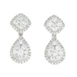 A pair of 18ct gold brilliant-cut diamond pear-shape drop earrings.One diamond deficient.Total