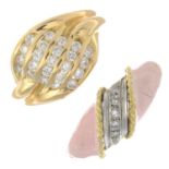 Diamond and pink enamel ring,