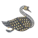 A diamond and yellow gem-set swan brooch.Estimated total diamond weight 0.20ct.