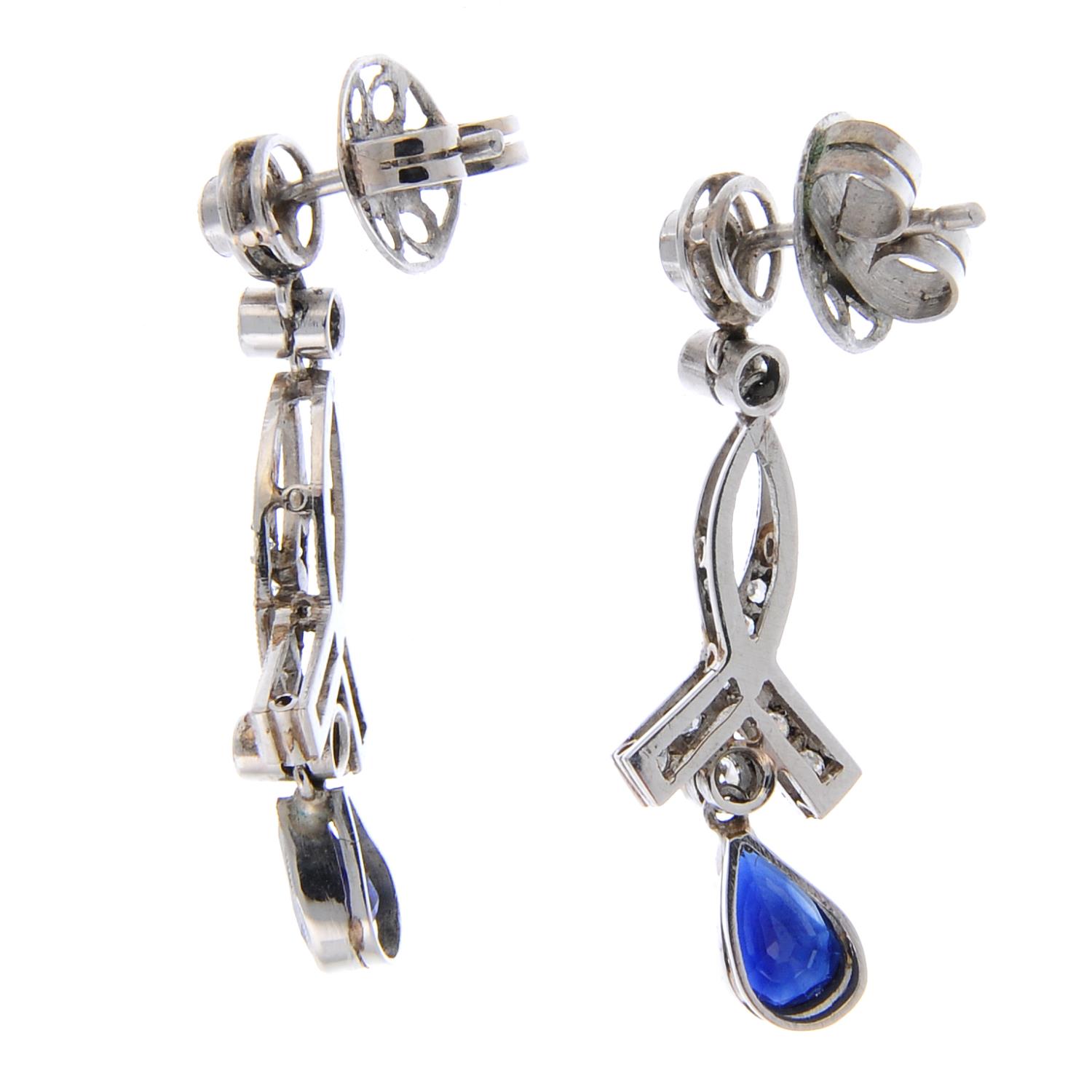 A pair of sapphire and diamond drop earrings. - Image 2 of 2