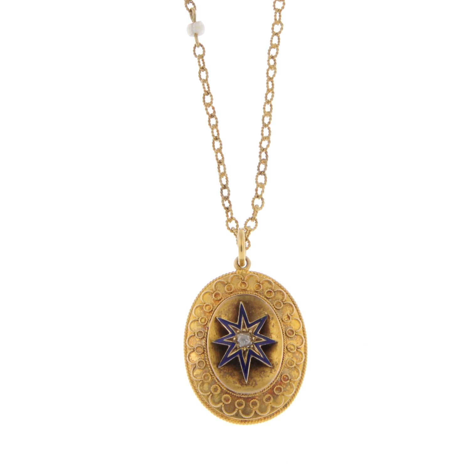 A late Victorian gold old-cut diamond and enamel locket,