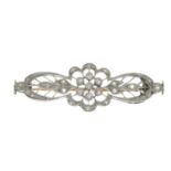 An early 20th century single and rose-cut diamond floral openwork brooch.Length 4.2cms.