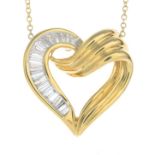 A baguette-cut diamond heart pendant,