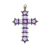 A diamond and amethyst cross pendant.Estimated total diamond weight 0.50ct.