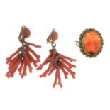 A selection of coral jewellery,