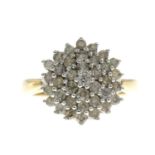 A diamond cluster ring.Estimated total diamond weight 1ct.Stamped 9k.Ring size M.