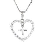 An 18ct gold diamond openwork heart and cross pendant,