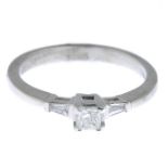 A 9ct gold square-shape diamond single-stone ring,