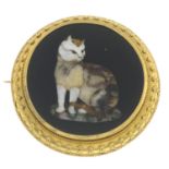 A hardstone pietra dura brooch, depicting a calico cat.