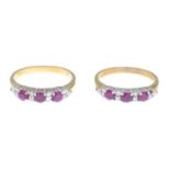 Three 9ct gold ruby and diamond dress rings.Total diamond weight 0.33ct,