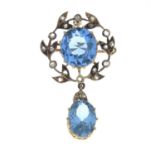 A rose-cut diamond and blue paste brooch.Length 3.6cms.