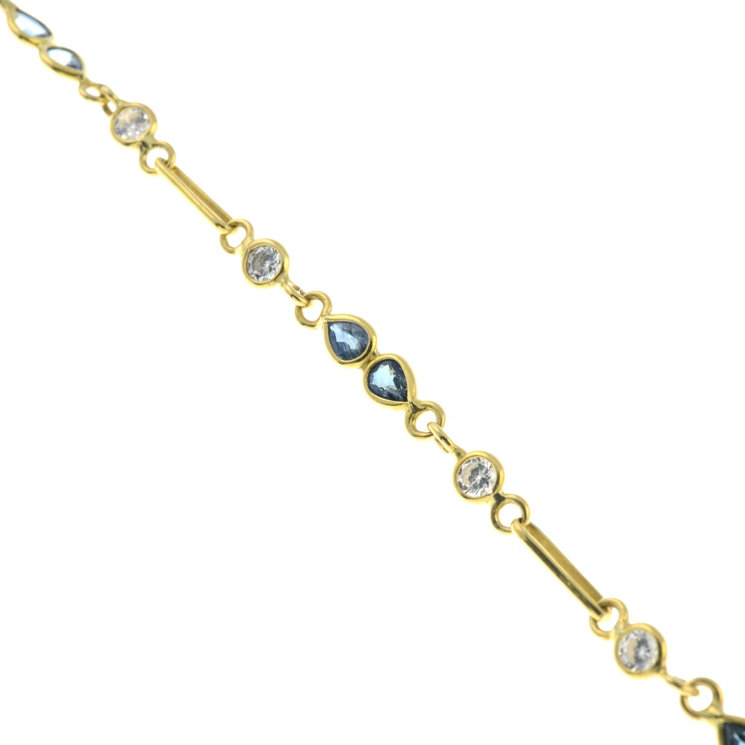 An 18ct gold sapphire and colourless gem bracelet.Import marks for London, 1988.Length 18cms. - Image 3 of 3