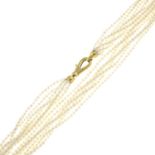 A seed pearl multi-strand necklace, with lobster clasp.