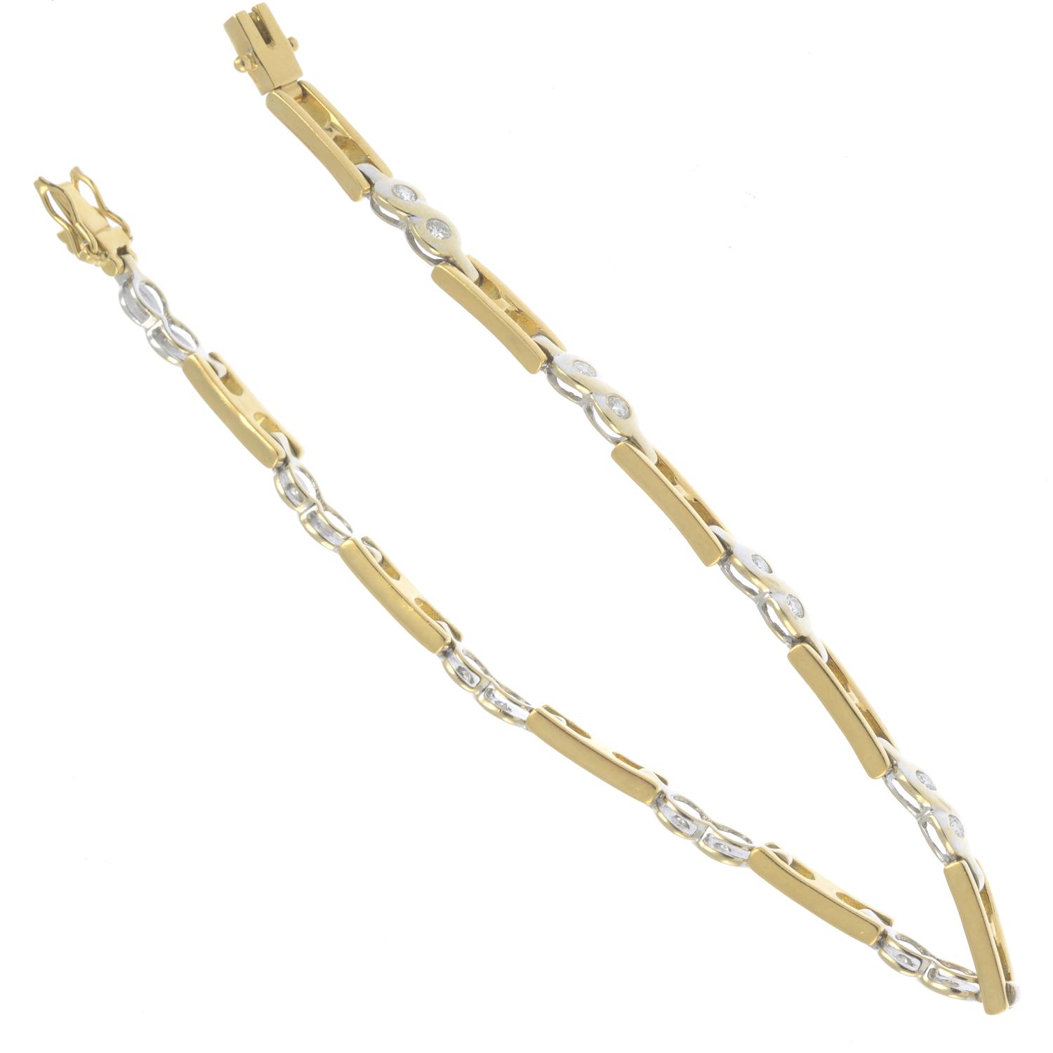 An 18ct gold diamond bi-colour bracelet.One diamond deficient.Estimated total diamond weight - Image 2 of 2