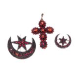 Three items of garnet and paste jewellery,