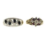 9ct gold ruby and diamond cluster ring,