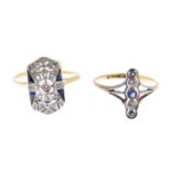 Early 20th century 18ct gold sapphire and diamond five-stone ring,