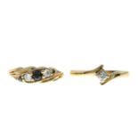 Two 9ct gold diamond single-stone rings,