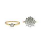 9ct gold diamond cluster ring,