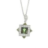 An 18ct gold green tourmaline and brilliant-cut diamond geometric pendant,