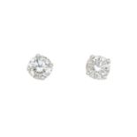 A pair of 18ct gold diamond stud earrings.Estimated total diamond weight 0.50ct,